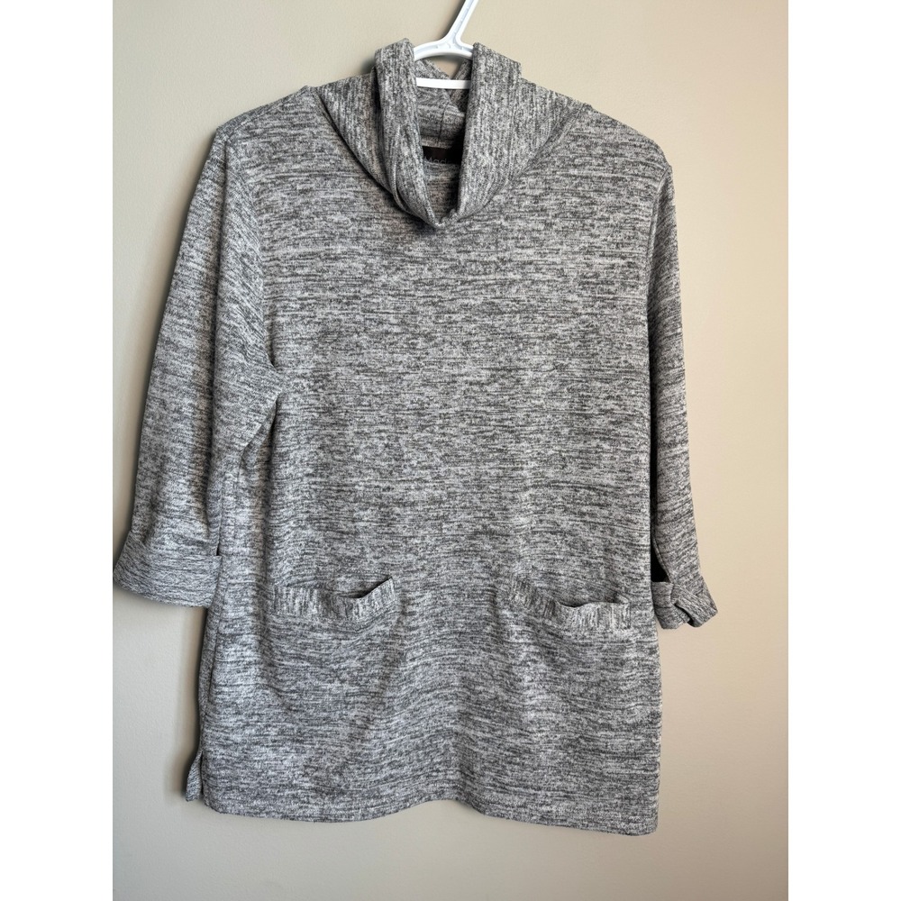 La Madona Gray Cowl Neck Marled Knit Tunic Sweater M Pockets Cozy Minimalist M
